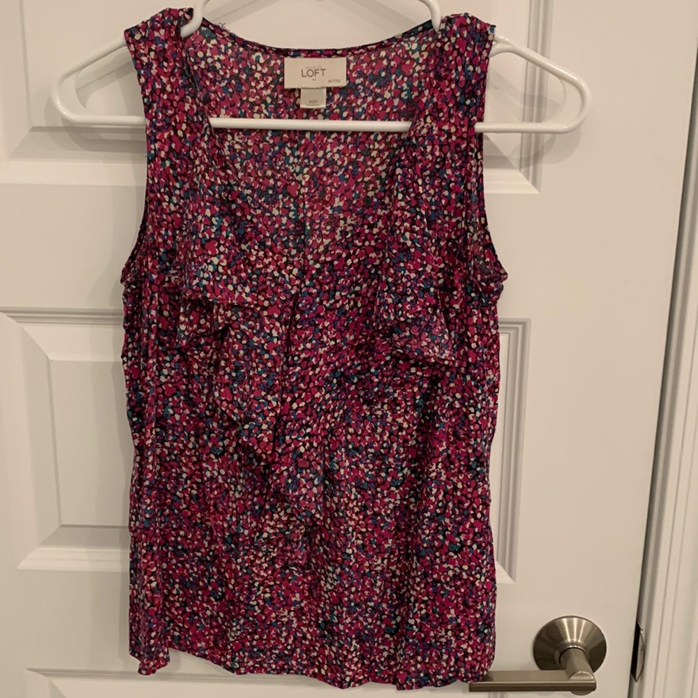 Loft XS petite sleeveless blouse with ruffle